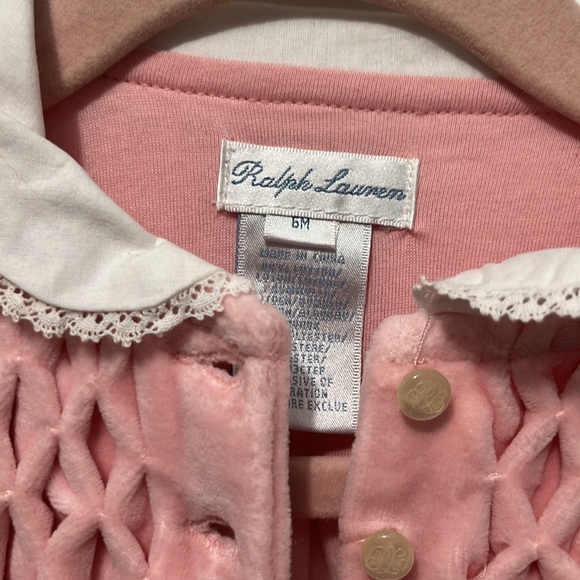 Ralph lauren baby girl gift idea. Newborn to siz months outfit pink velour - Picture 6 of 8